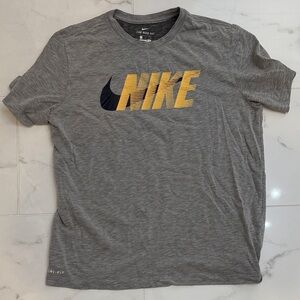 Nike Men's Heather Gray Tee with Yellow Logo dri fit soft tee